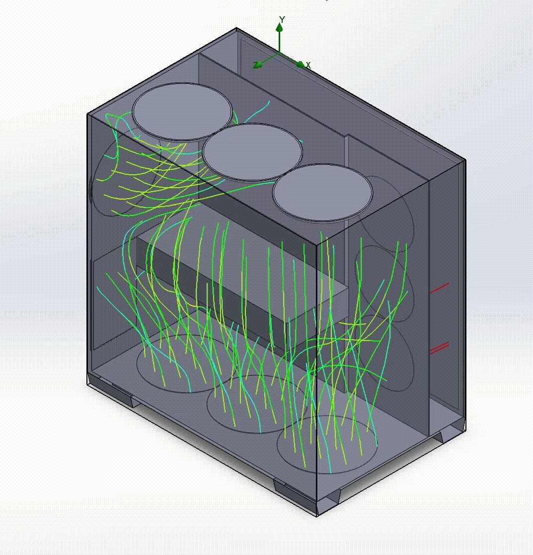 PC case airflow flow trajectories in SolidWorks Flow Simulation